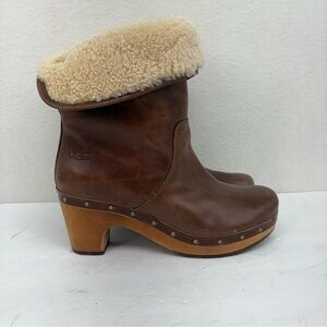 UGG Women's Tan Shearling Cuff Mules